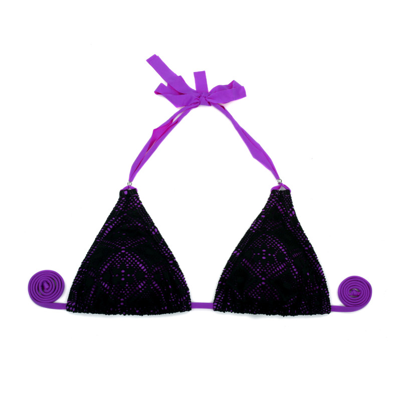 Fialovo-čierne trojuholníkové plavky s luxusnou sieťovinou RELLECIGA | vrchný diel | OUTLET